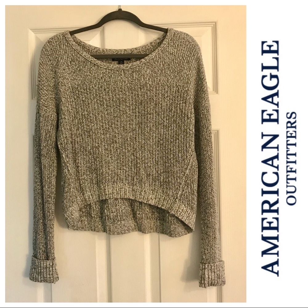 American Eagle grey knit crop front Sweater